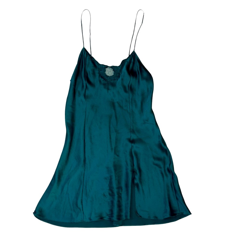 Vintage Y2K Victoria Secret 100% SILK Emerald Green Sexy Slip Nightgown
